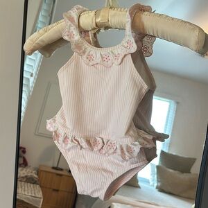 JANIE AND JACK KIDS BABY INFANT PINK WHITE STRIPED ONE PIECE BATHING SUIT SWIM